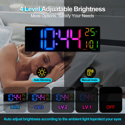1pc Digital Wall Clock - 16-Inch LED Display, Remote Control, Dual Alarm.