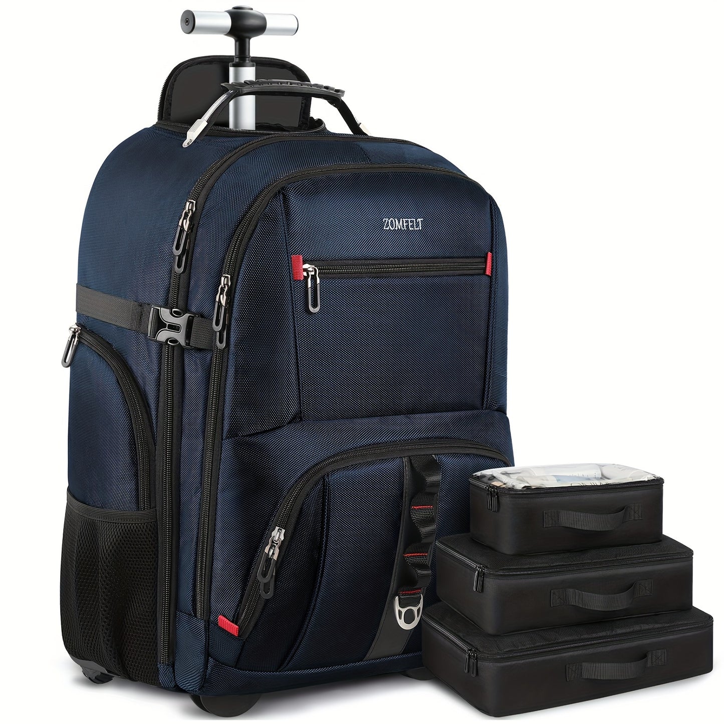 Rolling Backpack, Travel Backpack with Wheels, Carry on Backpack with 3 Packing Cubes, 17.3 Inch Wheeled Laptop Backpack for Men Women Adults to Travel Work Business