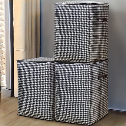 3 Pack of Extra Large 47.55gal Houndstooth Thickened Storage Containers for Household Large Capacity Clothes Quilt Storage Bucket Dustproof and Moisture Resistant Bag Double Zipper with Handle Storage Box Moving & Travel Storage Basket Ideal Storage Bask