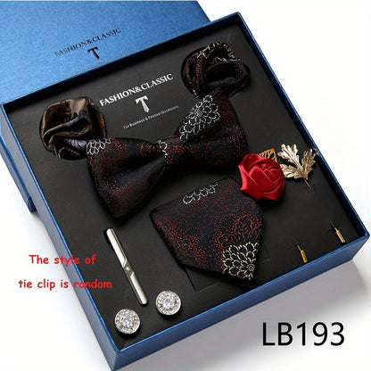New Men's Gift Box Tie, Fashion Business Striped Tie and Square Handkerchief Combination