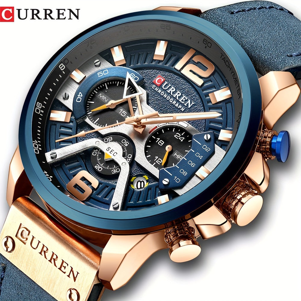 Luxurious Men's Watch With Business Chronograph, Stylish Sports Leather Strap Quartz Wristwatch