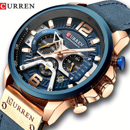 Luxurious Men's Watch With Business Chronograph, Stylish Sports Leather Strap Quartz Wristwatch