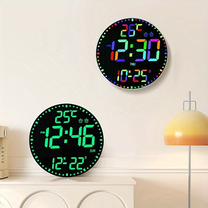 1PC Colorful Electronic Clock, Circular LED Mirror Clock,