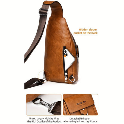 Vintage PU Leather Crossbody Bag for Men: Retro Style, Large Capacity, Multiple Compartments, Waterproof