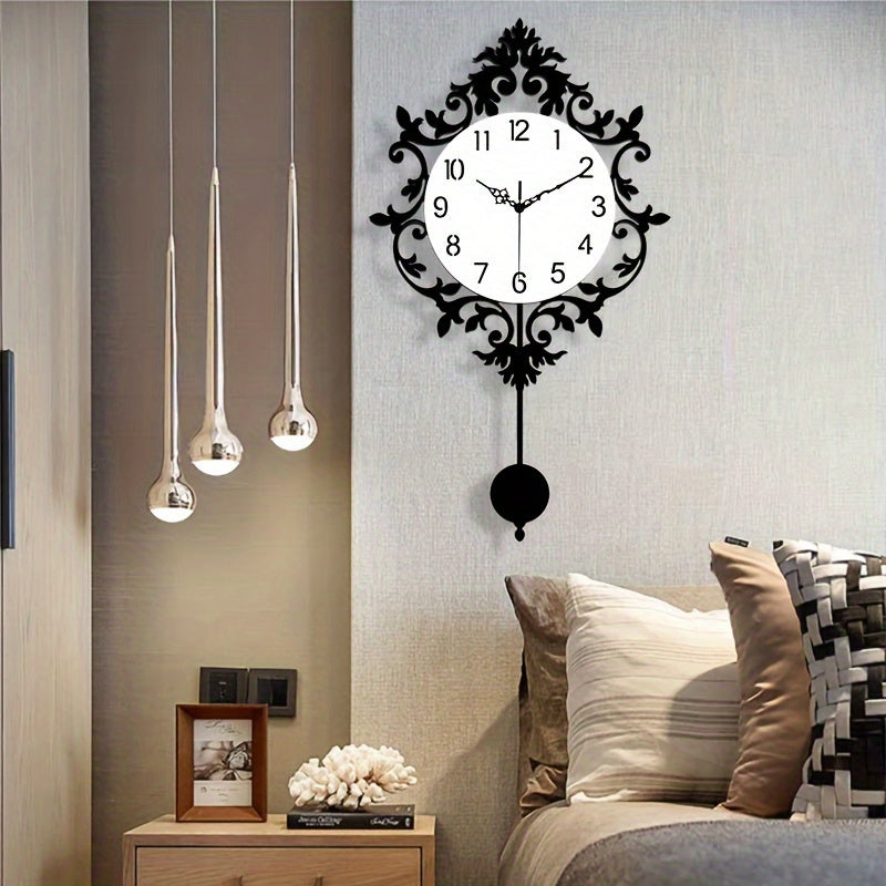Elegant Silent Wall Clock with Carved Hollow Design - Perfect for Home