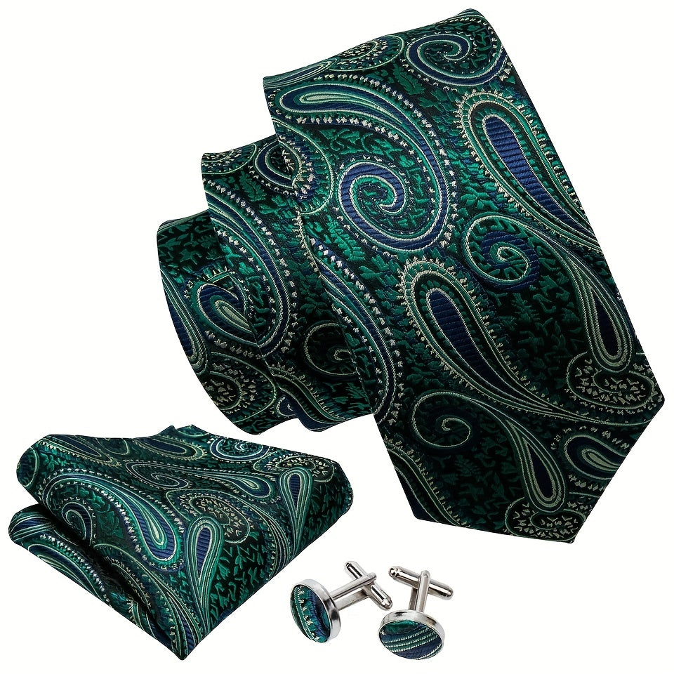 Men Jacquard Adjustable 6 Clips Suspender Neckties Pocket Square Cufflinks