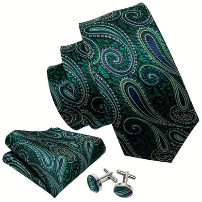 Men Jacquard Adjustable 6 Clips Suspender Neckties Pocket Square Cufflinks