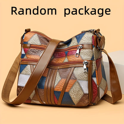 Fashionable Geometric Pattern Shoulder Bag, Large Capacity Crossbody Bag with Zipper Closure