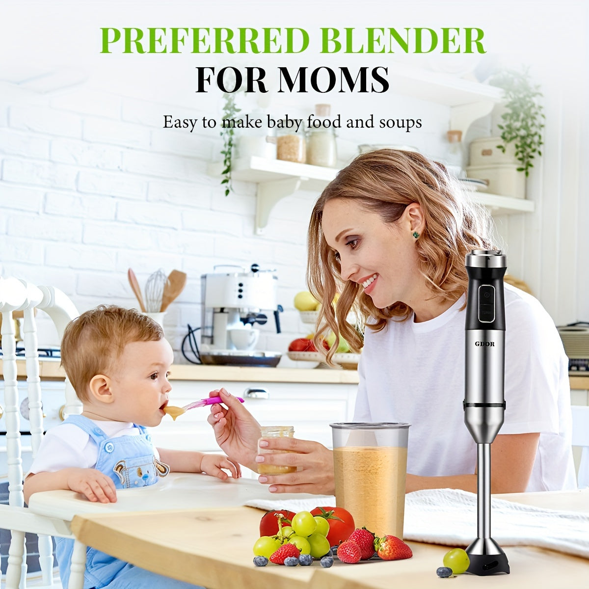 6-in-1 Immersion Blender Handheld 20-Speed & Turbo Mode, GDOR Scratch Resistance Hand Blender With Dough Hooks, Egg Beaters, Whisk, 27.05oz Beaker, 20.29oz Chopper Titanium Blades, BPA-Free