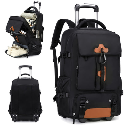 Travel Rolling Backpack, Travel Large Backpack Duffel Bag With Wheels, 17 Inch Laptop Backpack With Shoe Compartment, Trolley Suitcase Business College Ladies Men