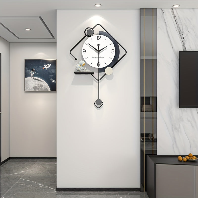 Creative Wall Clocks With Astronaut Ornament, Modern Metal Pendulum Wall Clock