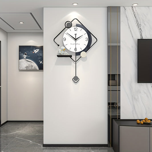Creative Wall Clocks With Astronaut Ornament, Modern Metal Pendulum Wall Clock