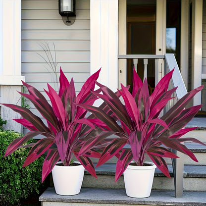 2 Large Artificial Green Plants With 17 Extra Large Leaves, Suitable For Indoor Home Decoration With Simulated Banana Flowers. Indoor And Outdoor Potted Plants, Perfect For Weddings, Hotels, Gardens, And Courtyards