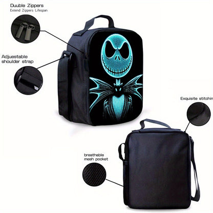 3pcs Disney Nightmare Before Christmas Backpack Set - Jack Skellington Design with Pencil Case & Lunch Box, Durable Oxford Fabric, Hand-Washable - Ideal for Students & Daily Commuters, Disney Backpack