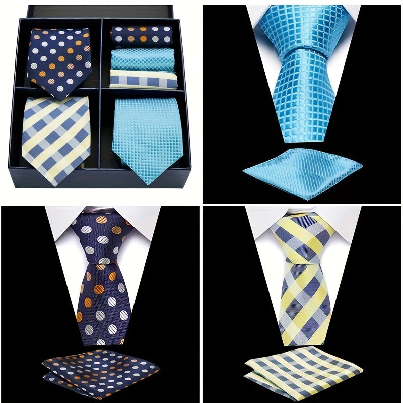 6pcs Men's Gift Box Tie Stylish Business Stripe Tie Square Scarf Combo Set.