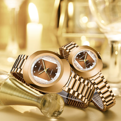 2pcs Business Versatile Stainless Steel Strap Quartz Watches For Couples