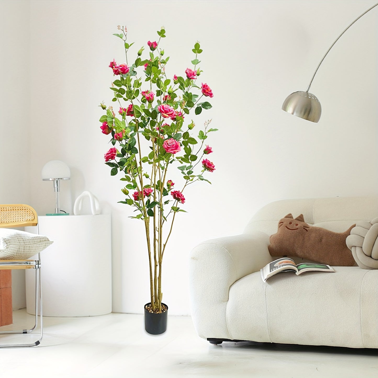 1 Set Of 59 Inch Removable Simulated Rose Tree With Pot - Fake Green Plant With Elegant Pot - Suitable For Indoor Potted Plants, Living Room Decoration, Living Room Plants, Bedroom Decoration, Housewarming Gift