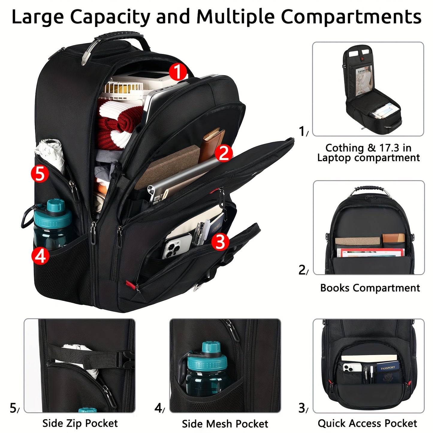 Rolling Backpack, Travel Backpack with Wheels, Carry on Backpack with 3 Packing Cubes, 17.3 Inch Wheeled Laptop Backpack for Men Women Adults to Travel Work Business