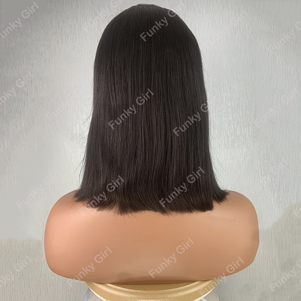 Short Bob Straight Human Hair Wigs With Bangs Natural Color Glueless Full Machine Made Human Hair Wigs 6-14 Inch