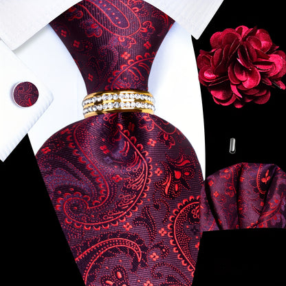 5PCS Men's Luxury Tie Set with Pocket Square, Cufflinks, Drilled Tie Ring, and Lapel Pin