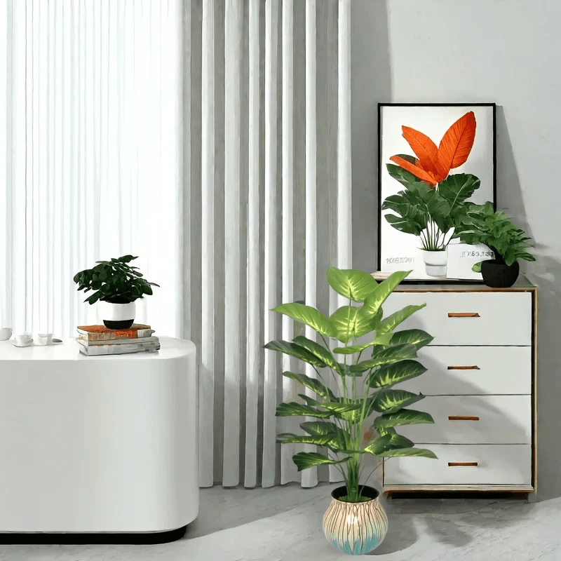 Giant Artificial Money Plant Leaves - Featuring 24 Large Leaves, This Wide-Leaf Decorative Piece Creates A Tropical Rainforest Style. Suitable For All Seasons, It Can Be Used Both Indoors And Outdoors As A Potted Artificial Tree. Pot Not Included