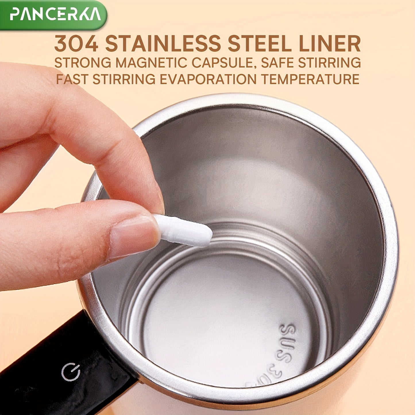 PANCERKA Rechargeable Self-Stirring Coffee Mug with Temperature Display - USB Charging, Sealed Travel Tumbler for Milk, Chocolate, Mocha