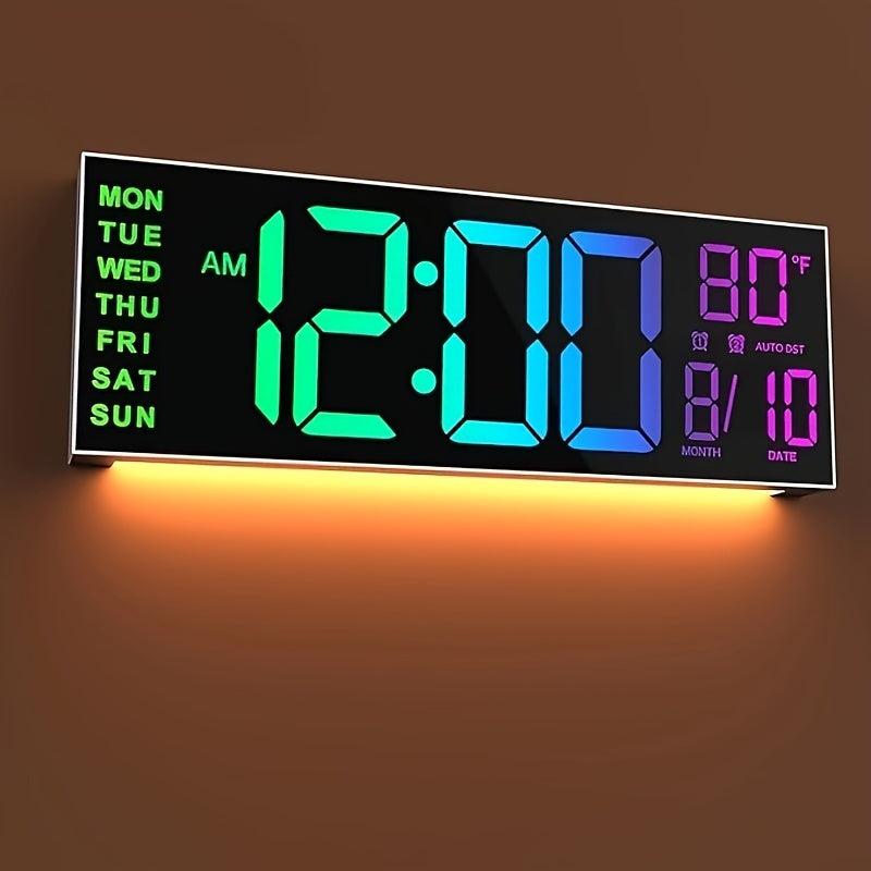 1pc Digital Wall Clock - 16-Inch LED Display, Remote Control, Dual Alarm.