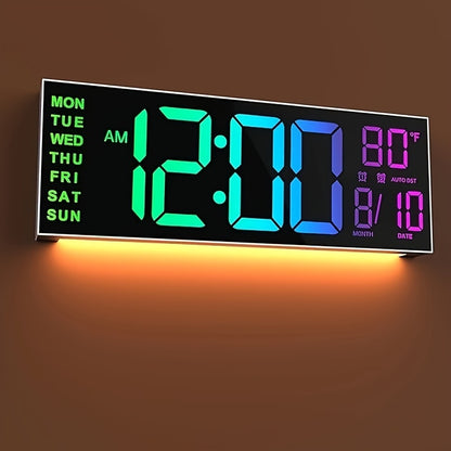 1pc Digital Wall Clock - 16-Inch LED Display, Remote Control, Dual Alarm.