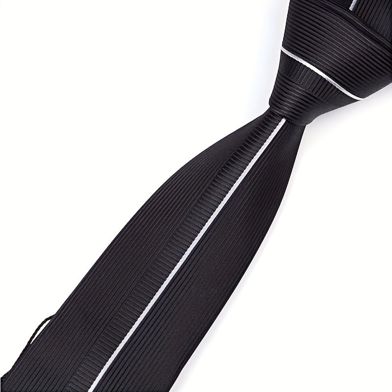 LYTWLZK Sleek Black Striped Men's Tie - Polyester, Perfect for Business