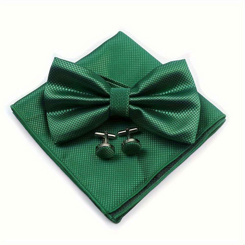 3pcs/set Trendy Bowtie & Pocket Towel & Cufflinks Set.