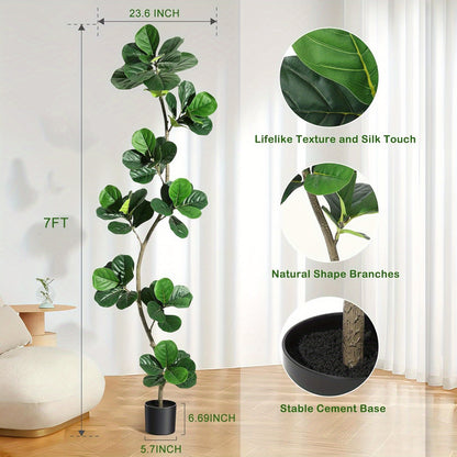 Artificial Fiddle Leaf Fig Tree, Fake Plant with White Planter and Natural Wood Trunk for Home or Office Decor - Artificial Plants Indoor
