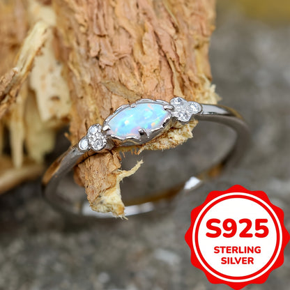 925 Sterling Silver Opal Ring Delicate White Fire Opal Rings for Women Daily Jewelry Accessories (2.3g)