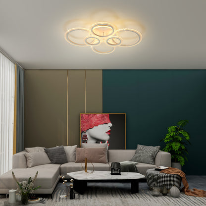 Local - Fastest delivery: 2 daysLED Ceiling Lamp Modern Close to Ceiling Light Dimmable 6 Rings Ceiling Chandelier for Living Room Bedroom, Chrome