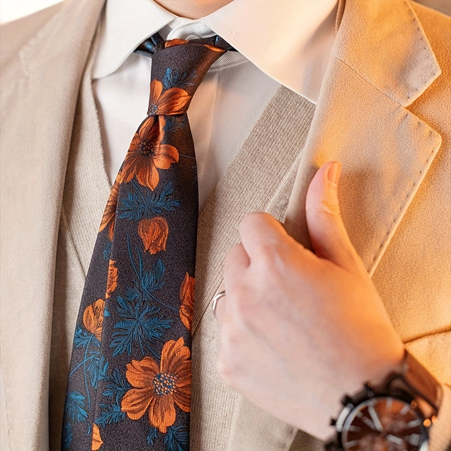 Elegant Dark Coffee Floral Tie For Men
