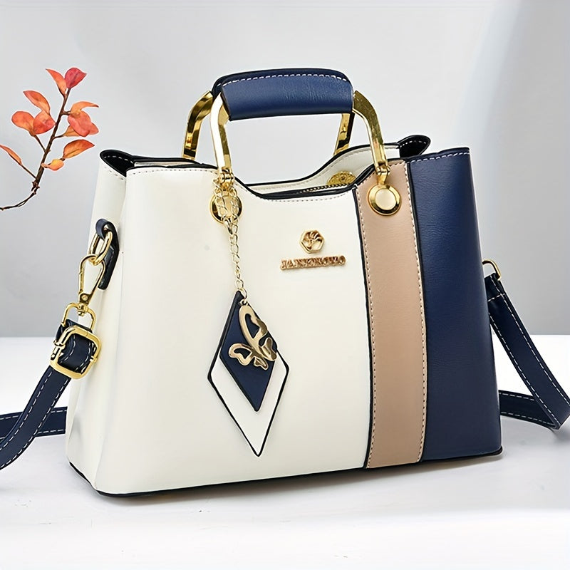 Chic Color-Block Design PU Shoulder Bag with Adjustable Strap, Waterproof, Magnetic Closure, Large Capacity - Mixed Colors, Korean Version, Luxury, Casual, 2024 New Model