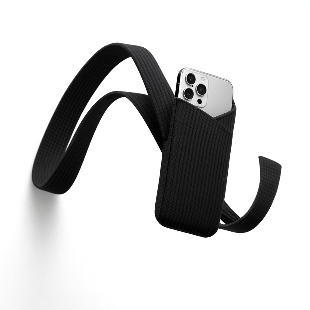 Trendy Crossbody Phone Pocket Pouch with Stretch Knit Material for Multiple Devices like Iphone & Samsung