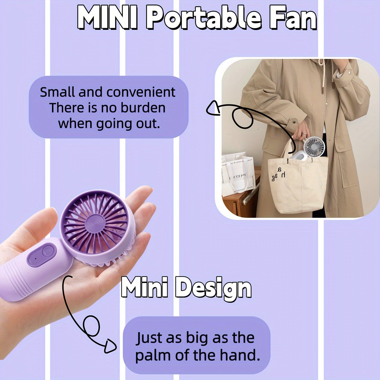 Mini Portable Fan - USB Rechargeable & 3 Speeds