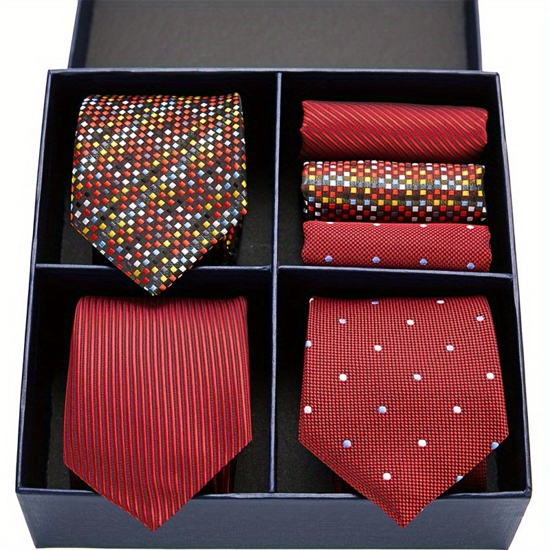 6pcs Men's Gift Box Tie Stylish Business Stripe Tie Square Scarf Combo Set.
