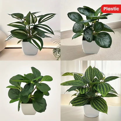 4/ Set, Mini Fake Flower Pot, White Flower Pot Small Fake Plant, Suitable For Desk Bathroom Bedroom Green Decoration, Spring And Summer Decoration St. Patrick's Day Easter Decoration, Beauty Room Decoration