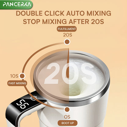 PANCERKA Rechargeable Self-Stirring Coffee Mug with Temperature Display - USB Charging, Sealed Travel Tumbler for Milk, Chocolate, Mocha