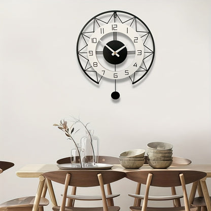 1pc Unique Swing Wood Metal Wall Clock - Silent Quartz Movement