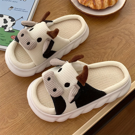 Men's Cow Comfortable Thick Soft Cute Slides, Cow Shape Unisex Summer Indoor Slippers