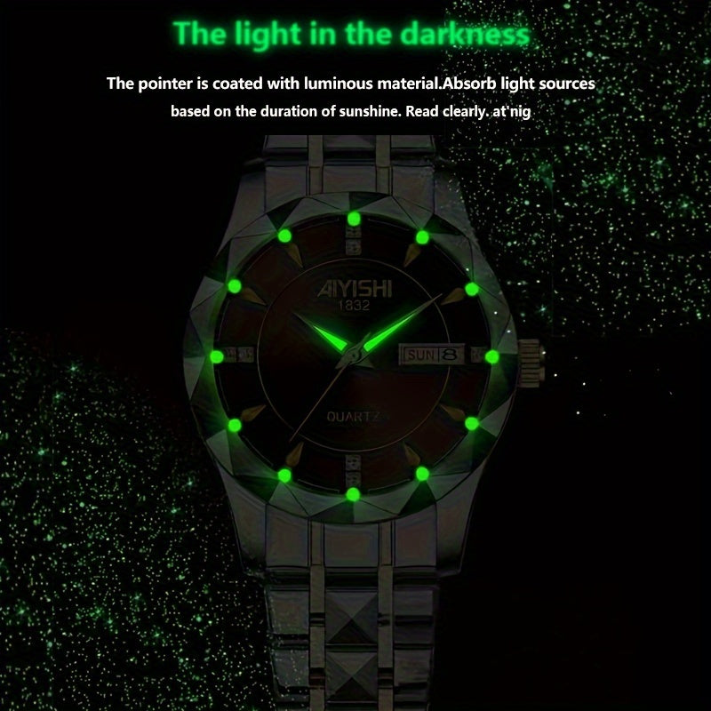 AIYISHI Ladies Business Casual Quartz Watch Waterproof Fashion Date Dial Luxury ARhinestone Analog Steel Strap Watch, Suitable For Halloween, Travel Dating Daily Wear