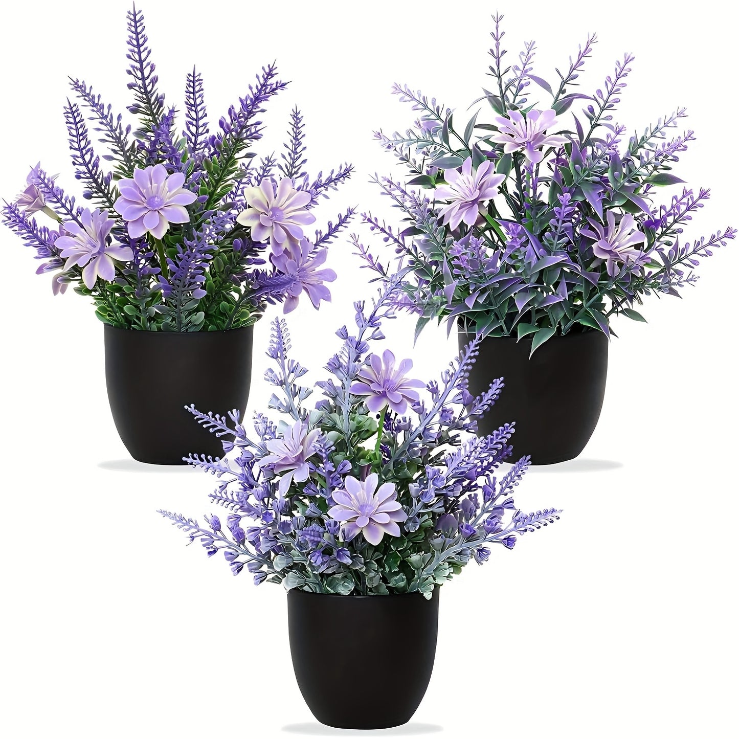 ZEKONAN Mini Artificial Potted Plants - 3-Bulbasque Lavender & Pink Flowers, Green Faux Plastic Indoor Decor for Office, Bedroom, Living Room, Bathroom, Desk, Indoor Plant Decor|Decorative Greenery|Lush Green Foliage