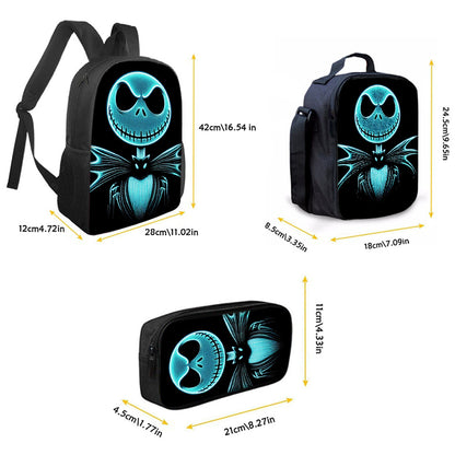 3pcs Disney Nightmare Before Christmas Backpack Set - Jack Skellington Design with Pencil Case & Lunch Box, Durable Oxford Fabric, Hand-Washable - Ideal for Students & Daily Commuters, Disney Backpack