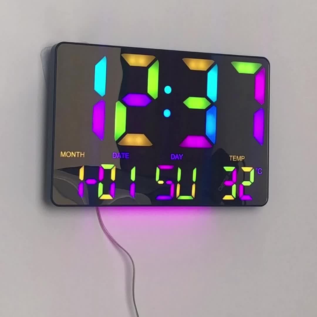 1pc Multifunctional RGB Colorful Digital Remote Control Wall Clock
