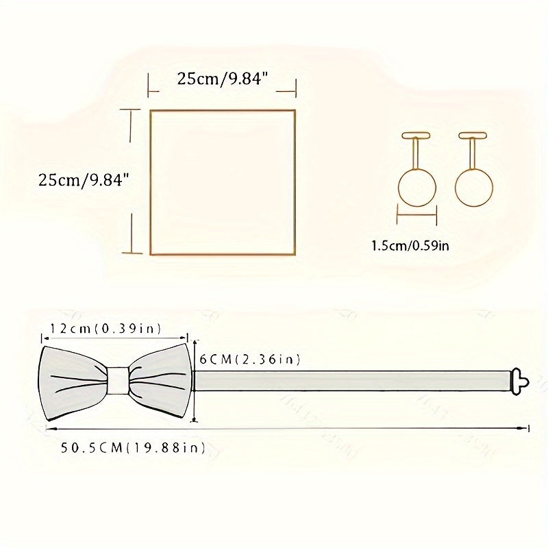 3pcs/set Trendy Bowtie & Pocket Towel & Cufflinks Set.