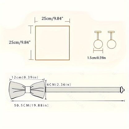 3pcs/set Trendy Bowtie & Pocket Towel & Cufflinks Set.