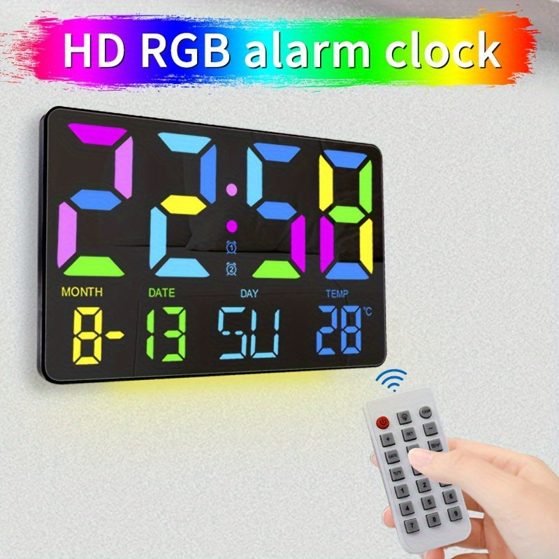 1pc Multifunctional RGB Colorful Digital Remote Control Wall Clock