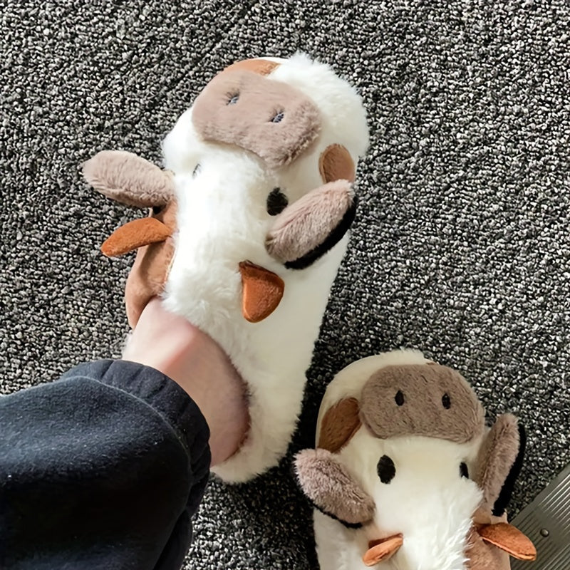 Women's Cartoon Cute Cow House Slippers - Warm Plush Lined Closed Toe Fuzzy Home Slides - For Women - Perfect for Cozy Winter Nights & Relaxing at Home - Ideal Gift for Cow Lovers & Friends